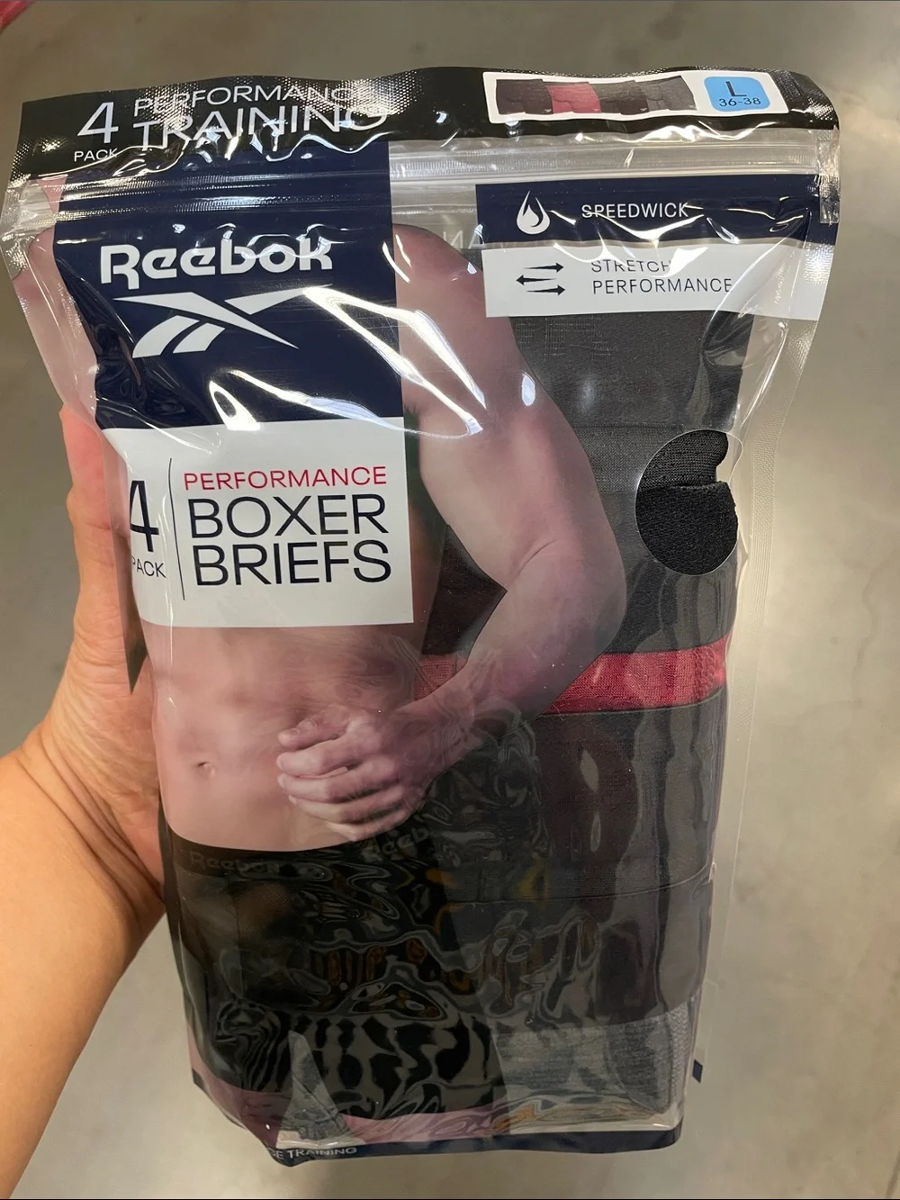 Reebok Men's Training Boxer Briefs 4 Pack Large Black, Gray, Red